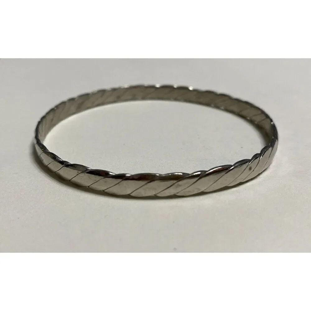 Vintage Laton Signed Twisted Silver Taxco Mexico Bangle Bracelet 2.5”